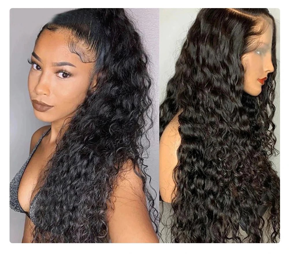 Deep Wave Frontal Wig Human Hair 13x4 Curly Human Hair Wig Transparent Lace Wig 13x6 Water Wave Wigs 180 Density - MAGUSTA BEAUTY