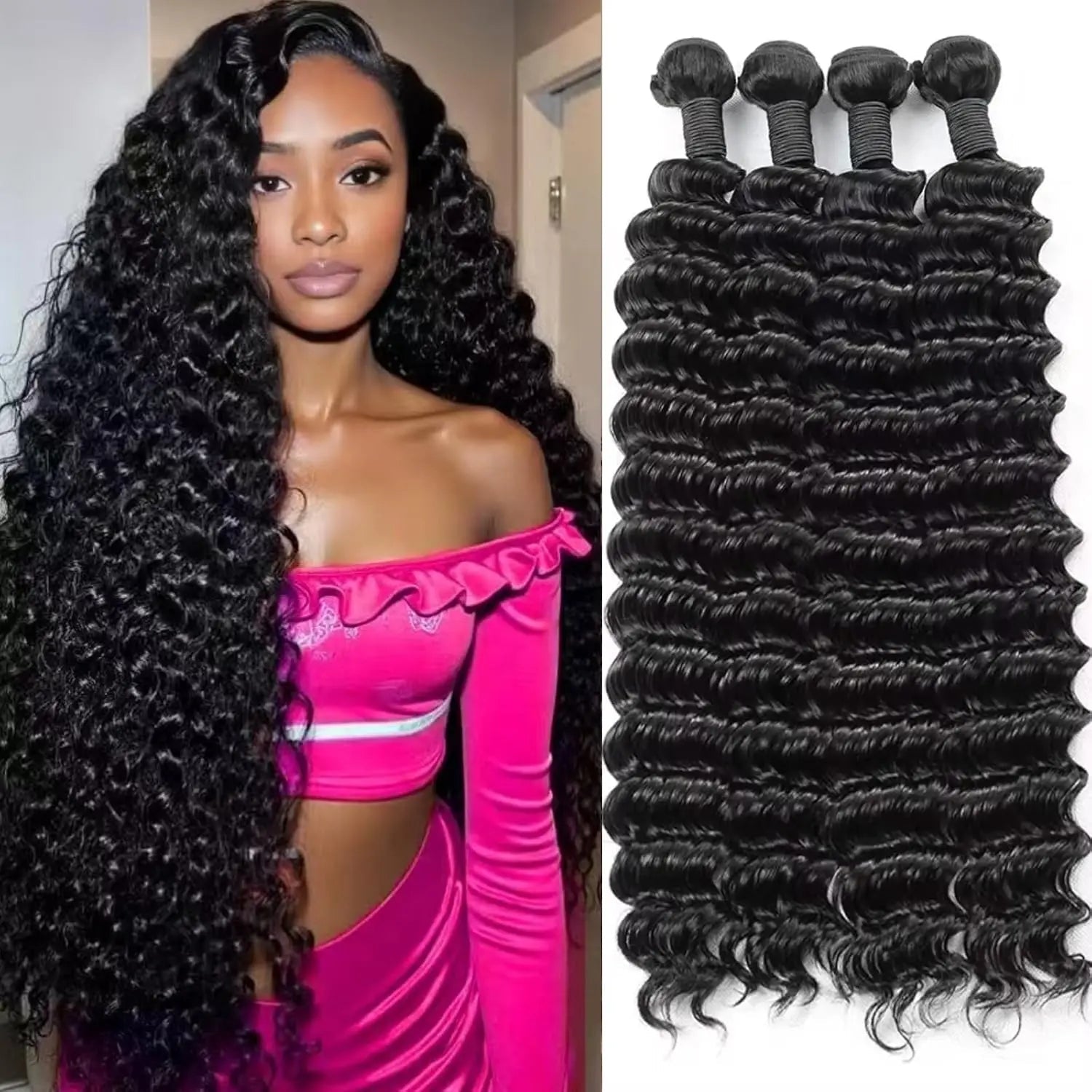 Deep Wave Human Hair Bundles, 12A Curly Bundles Human Hair, 22 24 26 Inch Wet and Wavy Brazilian Virgin Deep Wave - MAGUSTA BEAUTY