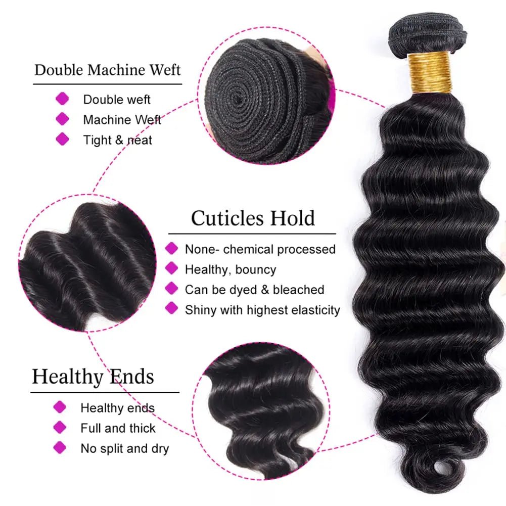 Deep Wave Human Hair Bundles, 12A Curly Bundles Human Hair, 22 24 26 Inch Wet and Wavy Brazilian Virgin Deep Wave - MAGUSTA BEAUTY