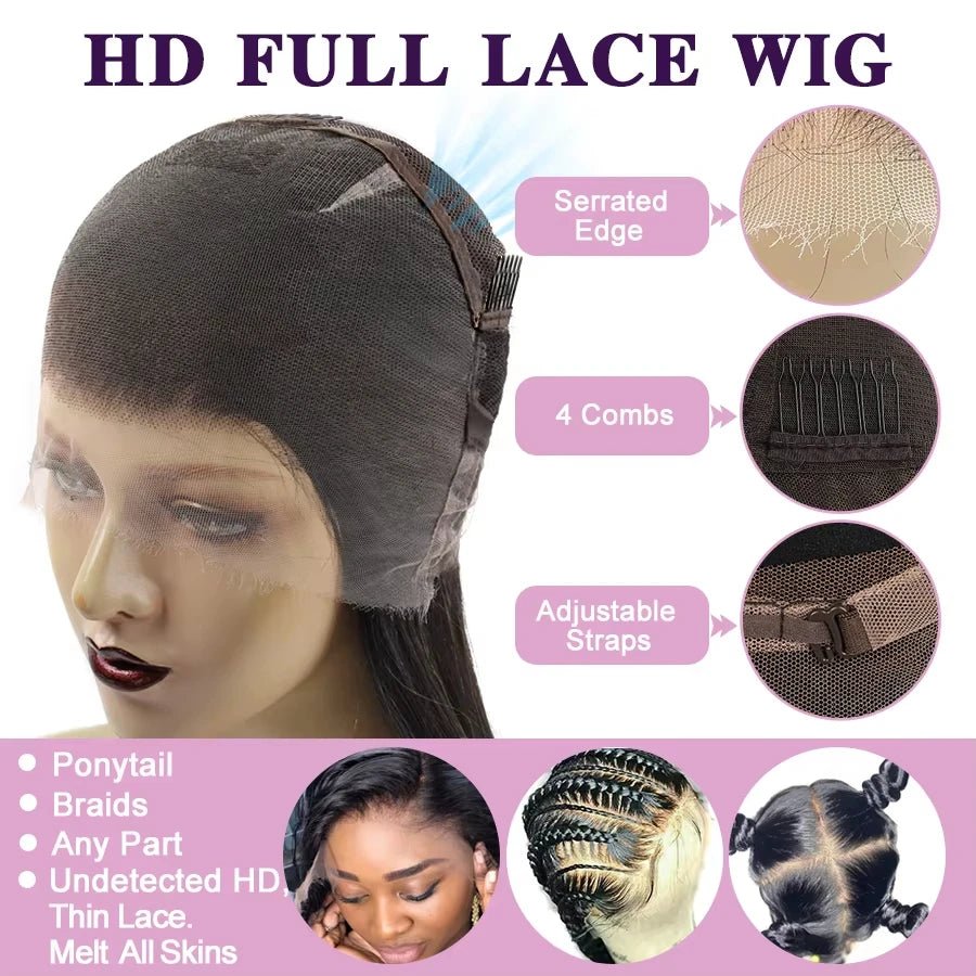 Deep Wave Human Hair Wig 360 Full Lace Hidden Strap Pre Plucked Glueless Natural Look Invisible Band Wig For Black Women - MAGUSTA BEAUTY