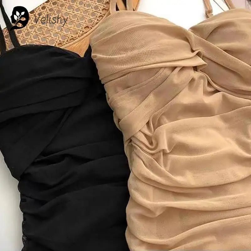 Dresses Women Sexy Club Shirring Design Summer Leisure Lady Mini Straps Dress - MAGUSTA BEAUTY
