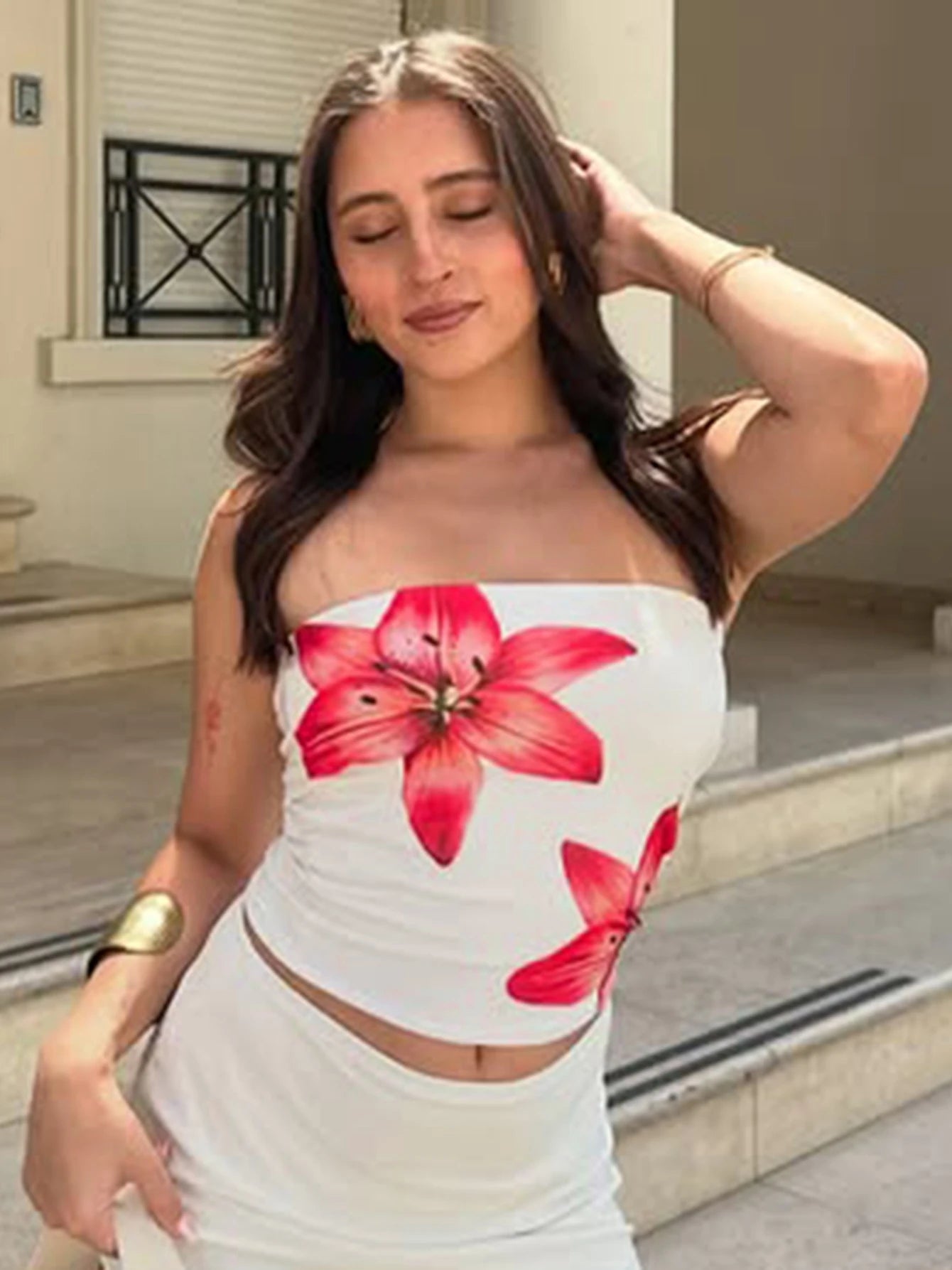 Dulzura Chest Wrapping Backless Bodycon Flower Print Crop Top Women'S Sexy Elegant Casual Y2K Short Top Party Club Summer Outfit - MAGUSTA BEAUTY
