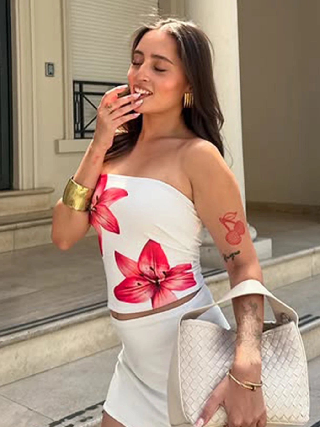 Dulzura Chest Wrapping Backless Bodycon Flower Print Crop Top Women'S Sexy Elegant Casual Y2K Short Top Party Club Summer Outfit - MAGUSTA BEAUTY