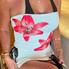 Dulzura Chest Wrapping Backless Bodycon Flower Print Crop Top Women'S Sexy Elegant Casual Y2K Short Top Party Club Summer Outfit - MAGUSTA BEAUTY