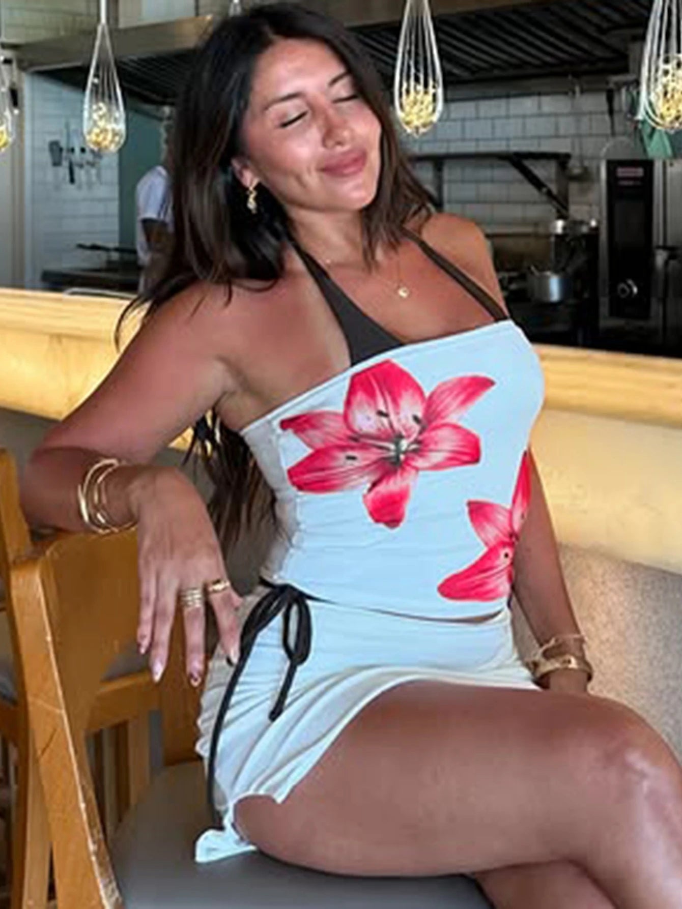 Dulzura Chest Wrapping Backless Bodycon Flower Print Crop Top Women'S Sexy Elegant Casual Y2K Short Top Party Club Summer Outfit - MAGUSTA BEAUTY