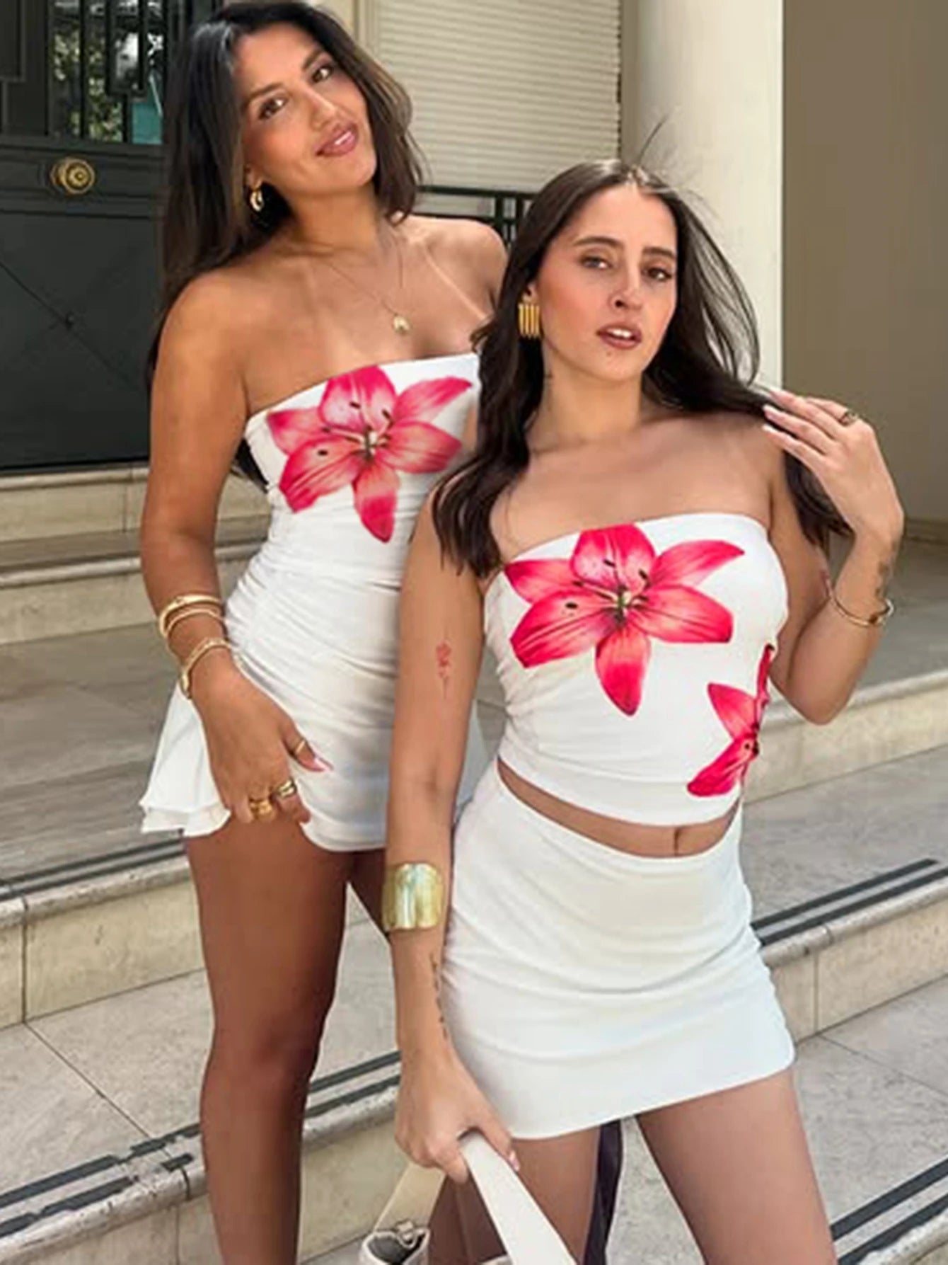 Dulzura Chest Wrapping Backless Bodycon Flower Print Crop Top Women'S Sexy Elegant Casual Y2K Short Top Party Club Summer Outfit - MAGUSTA BEAUTY