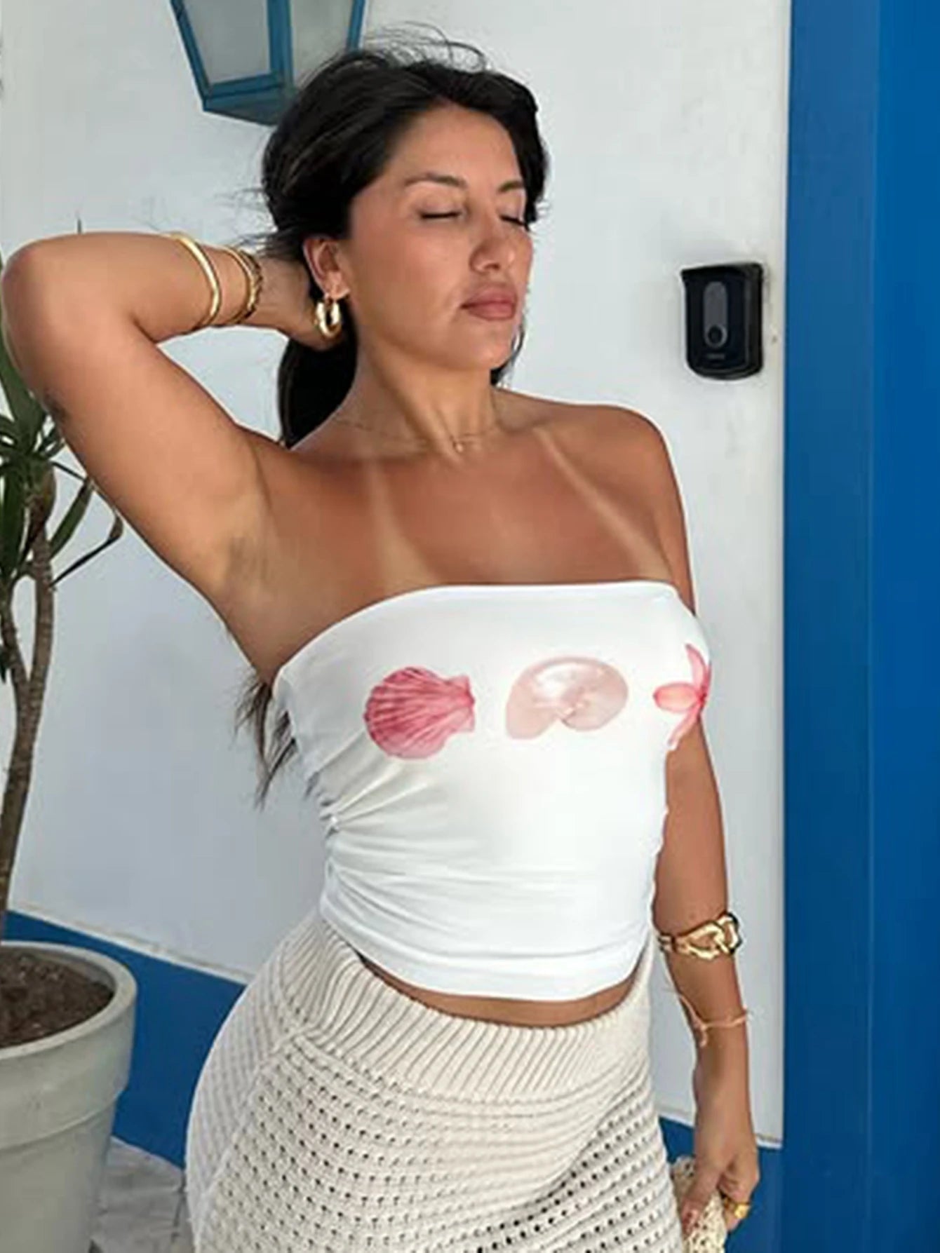 Dulzura Chest Wrapping Backless Bodycon Flower Print Crop Top Women'S Sexy Elegant Casual Y2K Short Top Party Club Summer Outfit - MAGUSTA BEAUTY