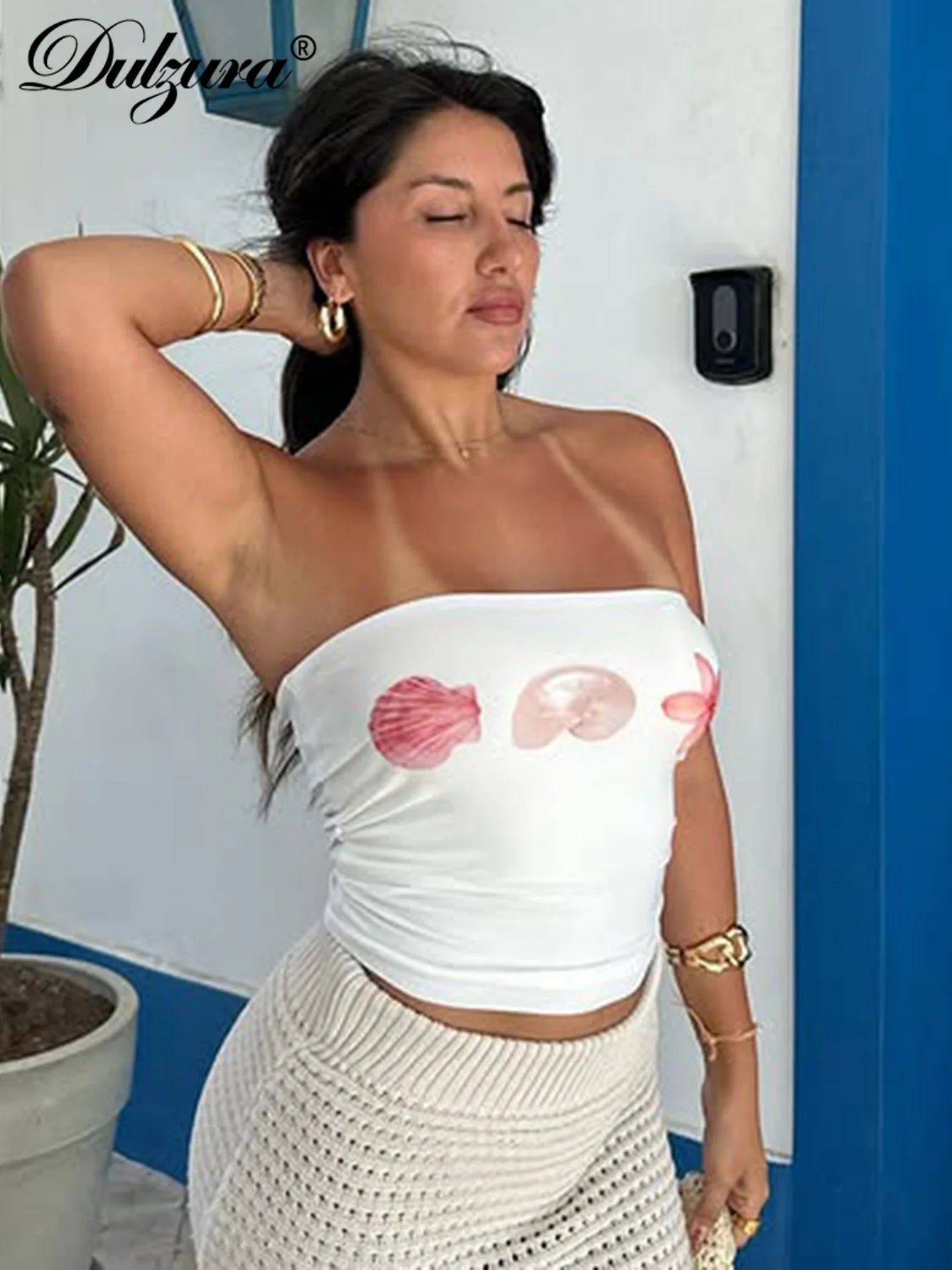 Dulzura Chest Wrapping Backless Bodycon Flower Print Crop Top Women'S Sexy Elegant Casual Y2K Short Top Party Club Summer Outfit - MAGUSTA BEAUTY