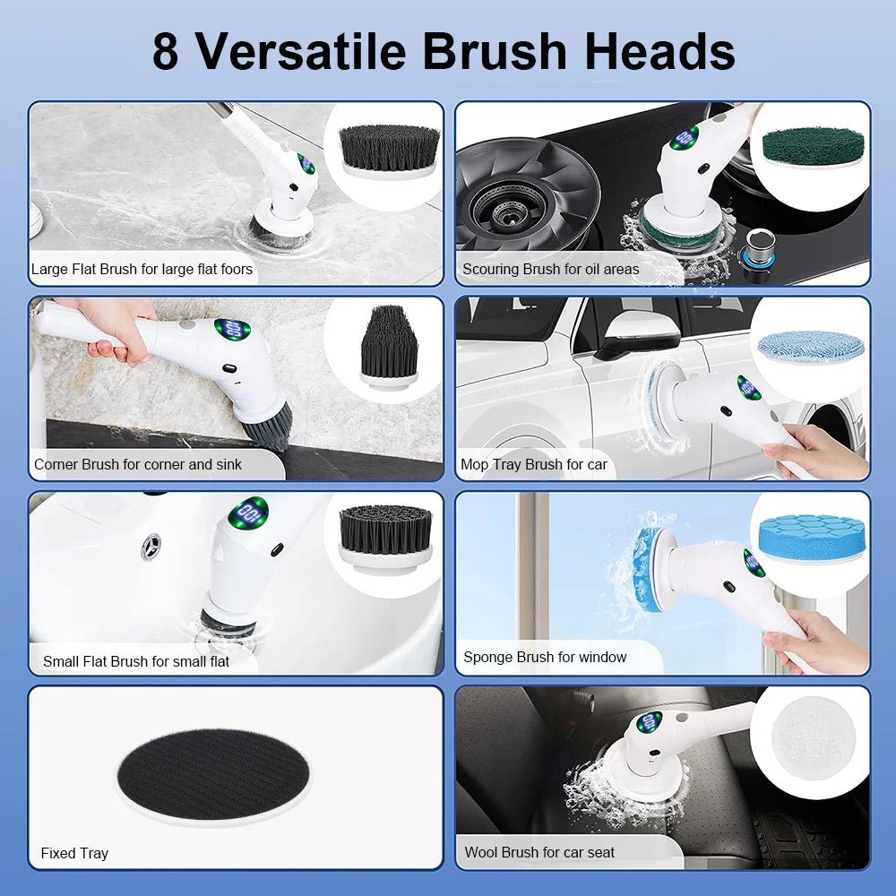Electric Cleaning Brush 8 in 1 Multifunctional Household Wireless Rotatable Cleaning Brush For Bathroom Kitchen Windows Toilet - MAGUSTA BEAUTY
