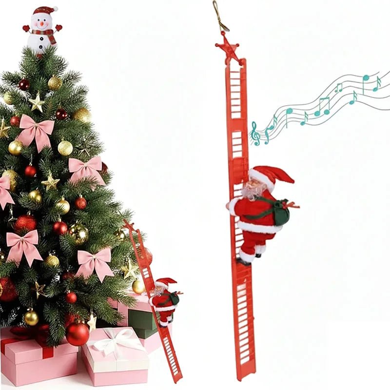 Electric Climbing Ladder Santa Claus Doll with Music, Christmas Tree Hanging Decorations, Christmas Decoration, Kids Xmas Gifts - MAGUSTA BEAUTY