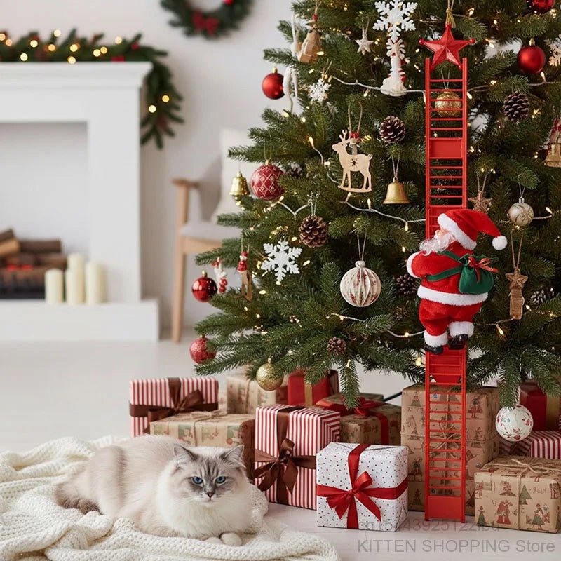 Electric Climbing Ladder Santa Claus Doll with Music, Christmas Tree Hanging Decorations, Christmas Decoration, Kids Xmas Gifts - MAGUSTA BEAUTY