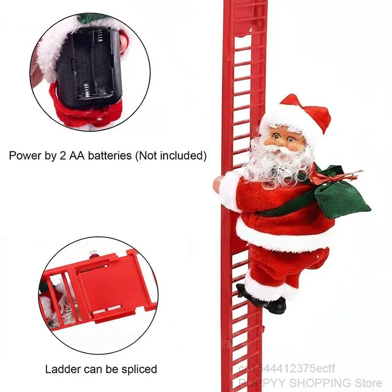 Electric Climbing Santa, Musical Christmas Decoration, Fun Holiday Ladder Toys for Home, Tree, Fireplace, Unique Festive Decor - MAGUSTA BEAUTY