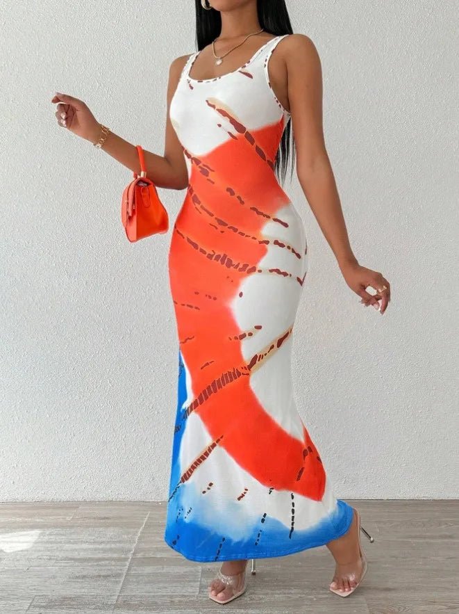 Elegant plus - size printed tie - dye dress for women - MAGUSTA BEAUTY