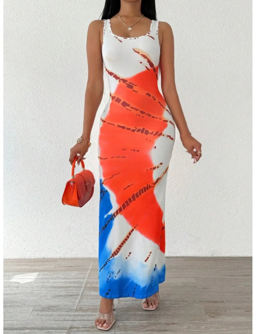Elegant plus - size printed tie - dye dress for women - MAGUSTA BEAUTY