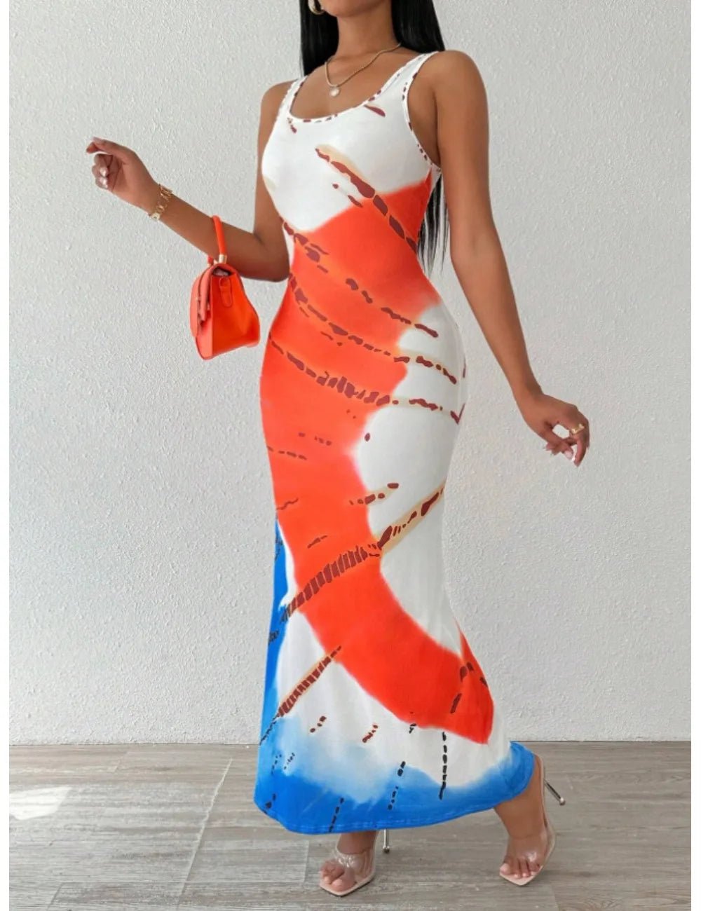 Elegant plus - size printed tie - dye dress for women - MAGUSTA BEAUTY