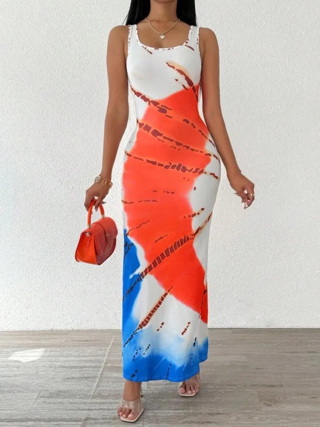 Elegant plus - size printed tie - dye dress for women - MAGUSTA BEAUTY