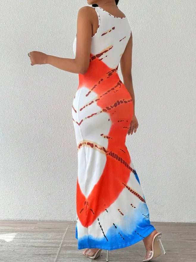 Elegant plus - size printed tie - dye dress for women - MAGUSTA BEAUTY