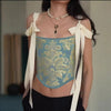 European and American fashion suspender embroidery printing bow waist vest female ins niche spice girl wind Joker slim top - MAGUSTA BEAUTY