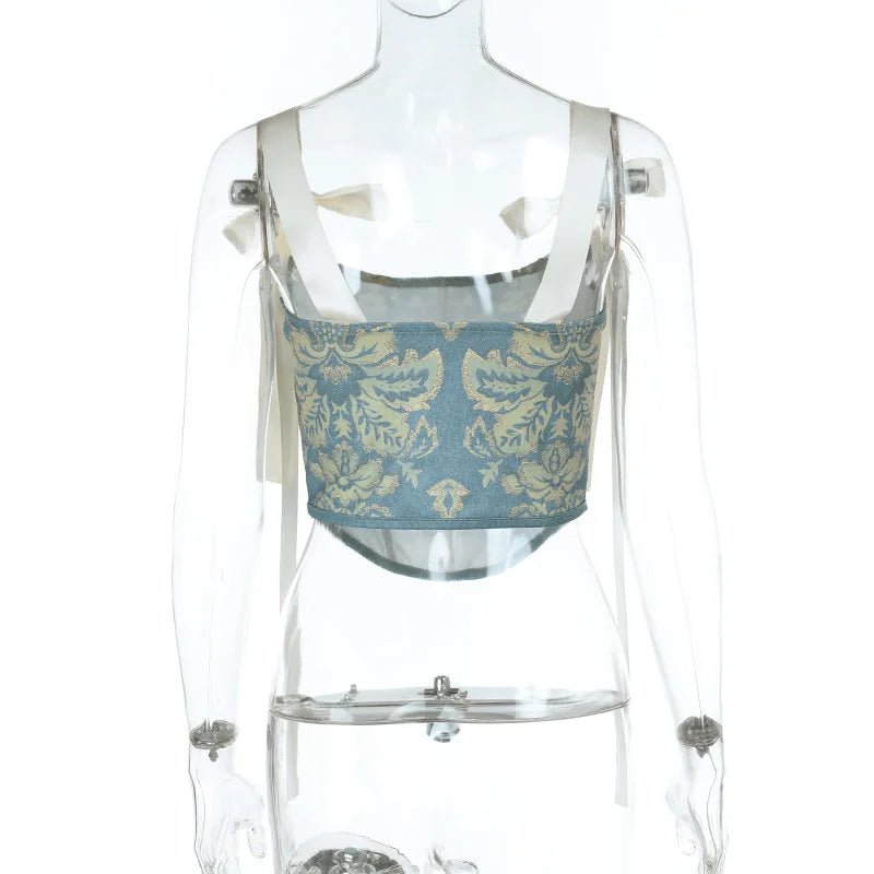European and American fashion suspender embroidery printing bow waist vest female ins niche spice girl wind Joker slim top - MAGUSTA BEAUTY