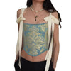 European and American fashion suspender embroidery printing bow waist vest female ins niche spice girl wind Joker slim top - MAGUSTA BEAUTY