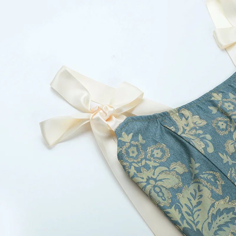 European and American fashion suspender embroidery printing bow waist vest female ins niche spice girl wind Joker slim top - MAGUSTA BEAUTY