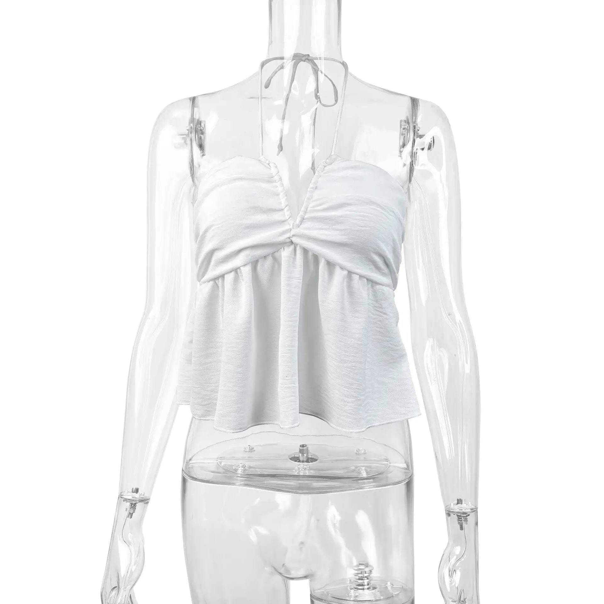 Fairyshely 2026 Sexy Female Tied Halter Top Women Sleeveless Ruffle Short Vest Summer Lady V Neck Off Shoulder Club Crop Tops - MAGUSTA BEAUTY