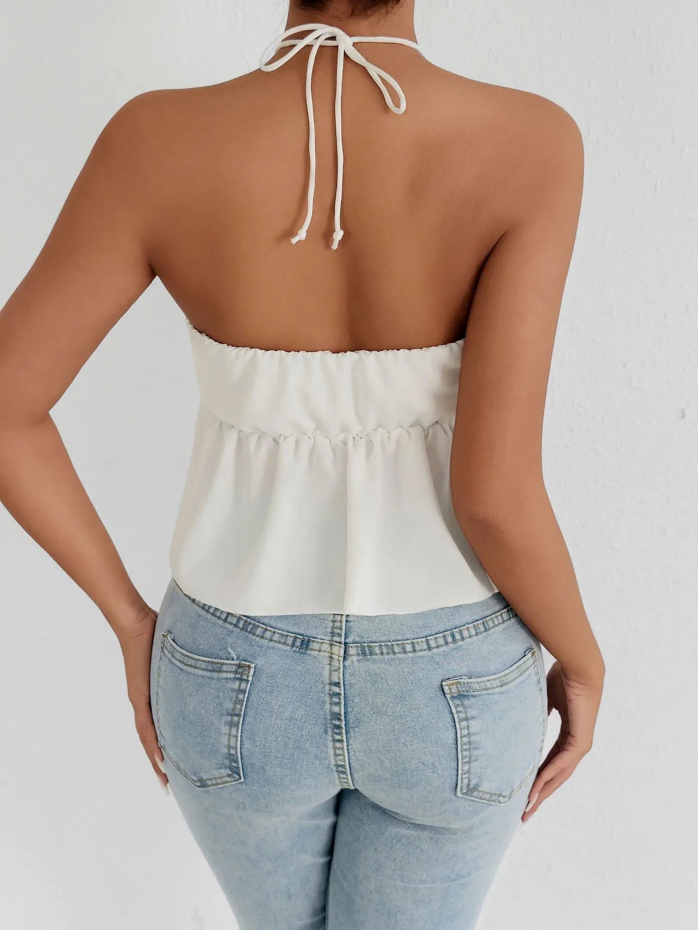 Fairyshely 2026 Sexy Female Tied Halter Top Women Sleeveless Ruffle Short Vest Summer Lady V Neck Off Shoulder Club Crop Tops - MAGUSTA BEAUTY
