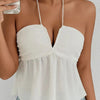 Fairyshely 2026 Sexy Female Tied Halter Top Women Sleeveless Ruffle Short Vest Summer Lady V Neck Off Shoulder Club Crop Tops - MAGUSTA BEAUTY