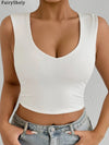 Fairyshely Sexy Female Summer Strap Crop Top 2026 Women Sleeveless Bodycon Short Vest Lady White Off Shoulder Club Crop Tops - MAGUSTA BEAUTY