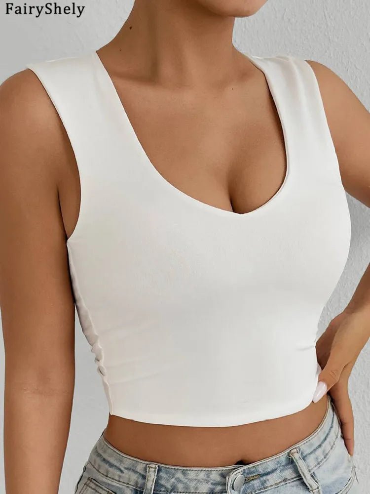 Fairyshely Sexy Female Summer Strap Crop Top 2026 Women Sleeveless Bodycon Short Vest Lady White Off Shoulder Club Crop Tops - MAGUSTA BEAUTY