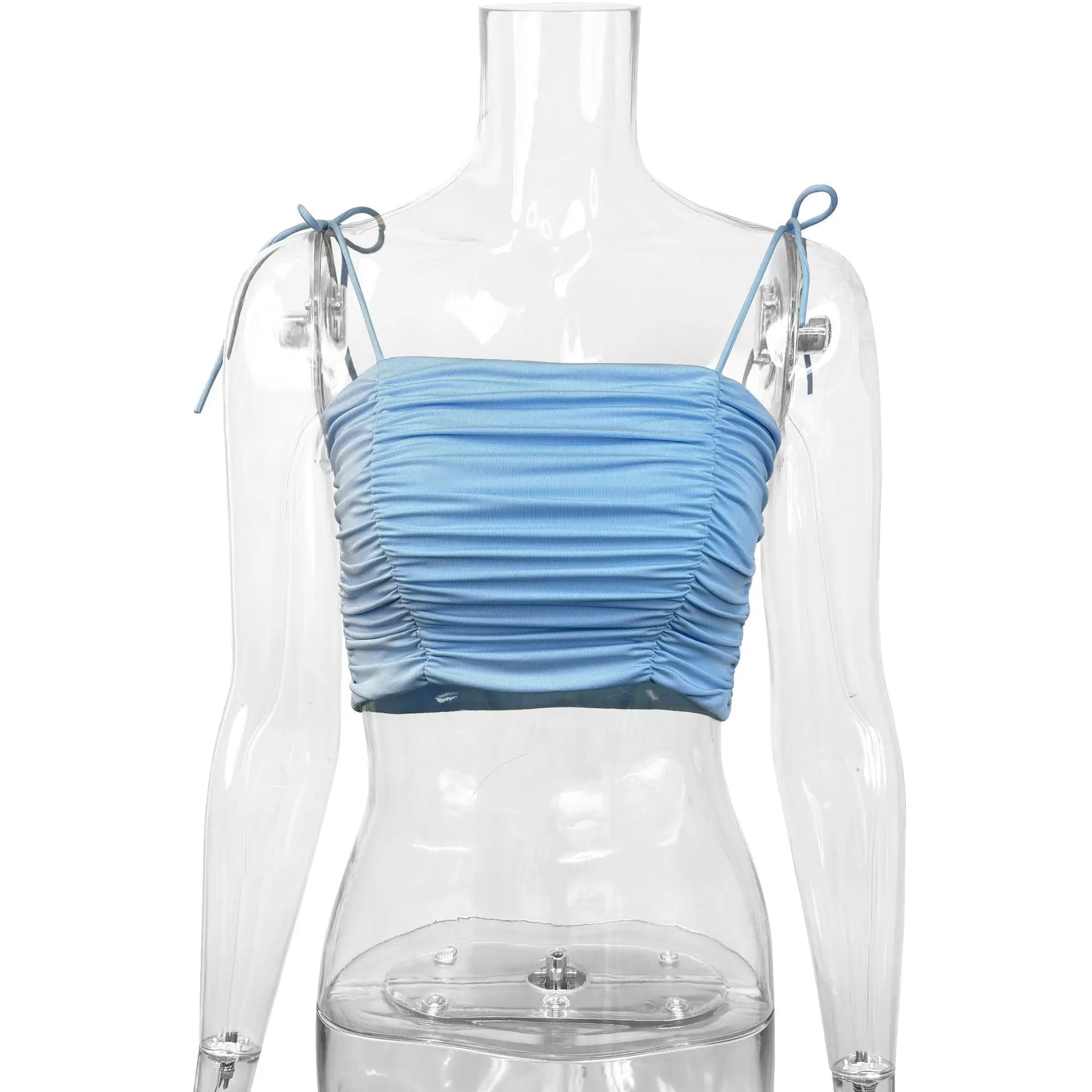 Fairyshely Sexy Female Summer Tied Strap Top 2026 Women Lace Sleeveless Bodycon Short Vest Lady Blue Off Shoulder Club Crop Tops - MAGUSTA BEAUTY