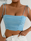 Fairyshely Sexy Female Summer Tied Strap Top 2026 Women Lace Sleeveless Bodycon Short Vest Lady Blue Off Shoulder Club Crop Tops - MAGUSTA BEAUTY