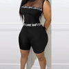 Fashion 2025 New Sexy 2 Pieces Sets Women Suits Letter Band Patch Fishnet Design Top & Shorts Set Feamle Clothes Black Outfits - MAGUSTA BEAUTY