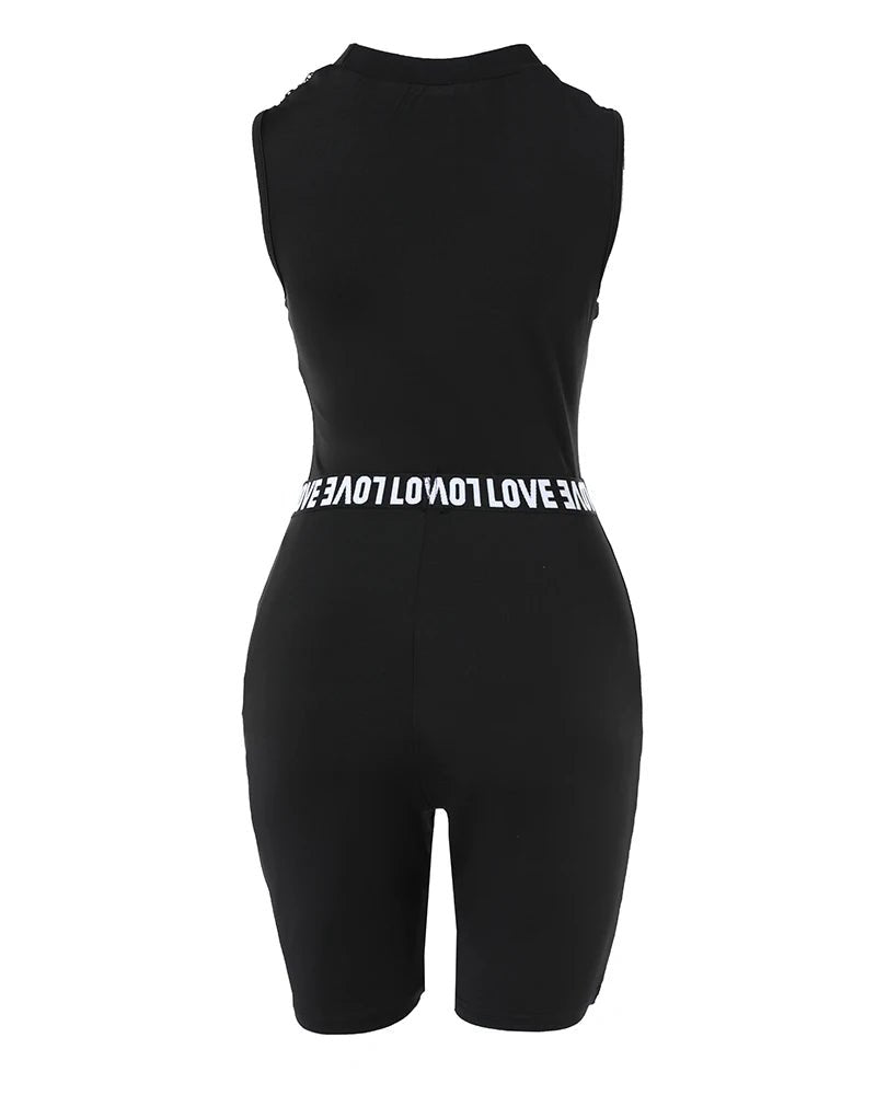 Fashion 2025 New Sexy 2 Pieces Sets Women Suits Letter Band Patch Fishnet Design Top & Shorts Set Feamle Clothes Black Outfits - MAGUSTA BEAUTY