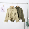 Fashion Belt Short Trench Coat Women Stand Collar Double Breasted Pocket Long Sleeve Coats 2025 Autumn Lady Commute Chic Outwear - MAGUSTA BEAUTY