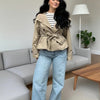 Fashion Belt Short Trench Coat Women Stand Collar Double Breasted Pocket Long Sleeve Coats 2025 Autumn Lady Commute Chic Outwear - MAGUSTA BEAUTY