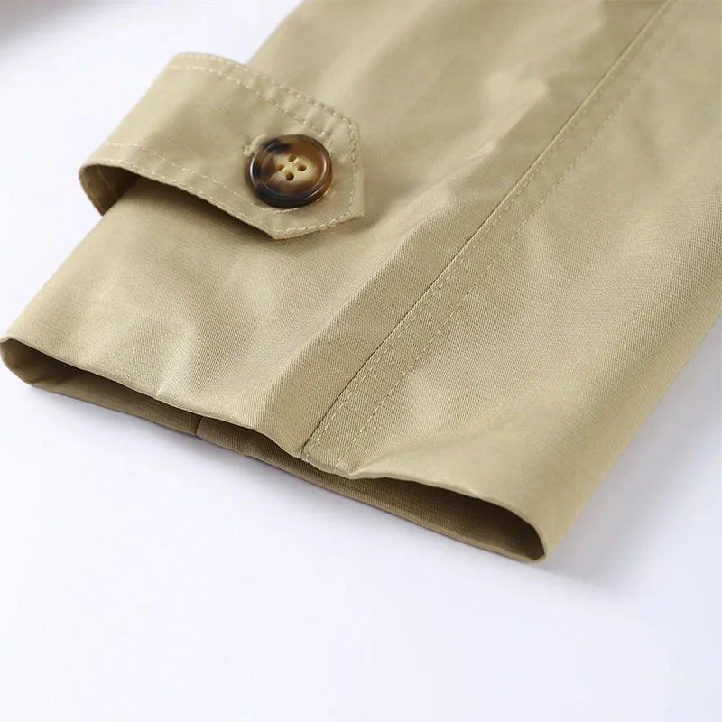 Fashion Belt Short Trench Coat Women Stand Collar Double Breasted Pocket Long Sleeve Coats 2025 Autumn Lady Commute Chic Outwear - MAGUSTA BEAUTY
