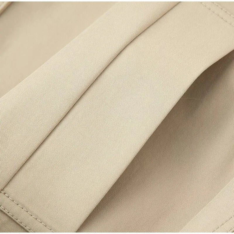 Fashion Belt Short Trench Coat Women Stand Collar Double Breasted Pocket Long Sleeve Coats 2025 Autumn Lady Commute Chic Outwear - MAGUSTA BEAUTY