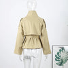 Fashion Belt Short Trench Coat Women Stand Collar Double Breasted Pocket Long Sleeve Coats 2025 Autumn Lady Commute Chic Outwear - MAGUSTA BEAUTY