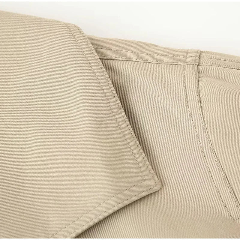Fashion Belt Short Trench Coat Women Stand Collar Double Breasted Pocket Long Sleeve Coats 2025 Autumn Lady Commute Chic Outwear - MAGUSTA BEAUTY
