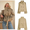 Fashion Belt Short Trench Coat Women Stand Collar Double Breasted Pocket Long Sleeve Coats 2025 Autumn Lady Commute Chic Outwear - MAGUSTA BEAUTY