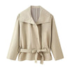 Fashion Belt Short Trench Coat Women Stand Collar Double Breasted Pocket Long Sleeve Coats 2025 Autumn Lady Commute Chic Outwear - MAGUSTA BEAUTY