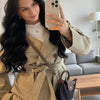 Fashion Belt Short Trench Coat Women Stand Collar Double Breasted Pocket Long Sleeve Coats 2025 Autumn Lady Commute Chic Outwear - MAGUSTA BEAUTY