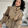 Fashion Belt Short Trench Coat Women Stand Collar Double Breasted Pocket Long Sleeve Coats 2025 Autumn Lady Commute Chic Outwear - MAGUSTA BEAUTY
