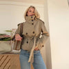 Fashion Belt Short Trench Coat Women Stand Collar Double Breasted Pocket Long Sleeve Coats 2025 Autumn Lady Commute Chic Outwear - MAGUSTA BEAUTY