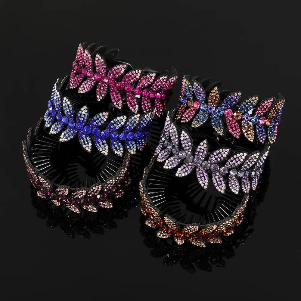 Fashion Crystal Rhinestone Hairpin Bun Hair Claw Clips Ponytail Buckle Flower Hair Clip Wedding Barrettes Valentine's Day Gift - MAGUSTA BEAUTY