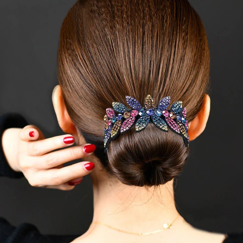 Fashion Crystal Rhinestone Hairpin Bun Hair Claw Clips Ponytail Buckle Flower Hair Clip Wedding Barrettes Valentine's Day Gift - MAGUSTA BEAUTY