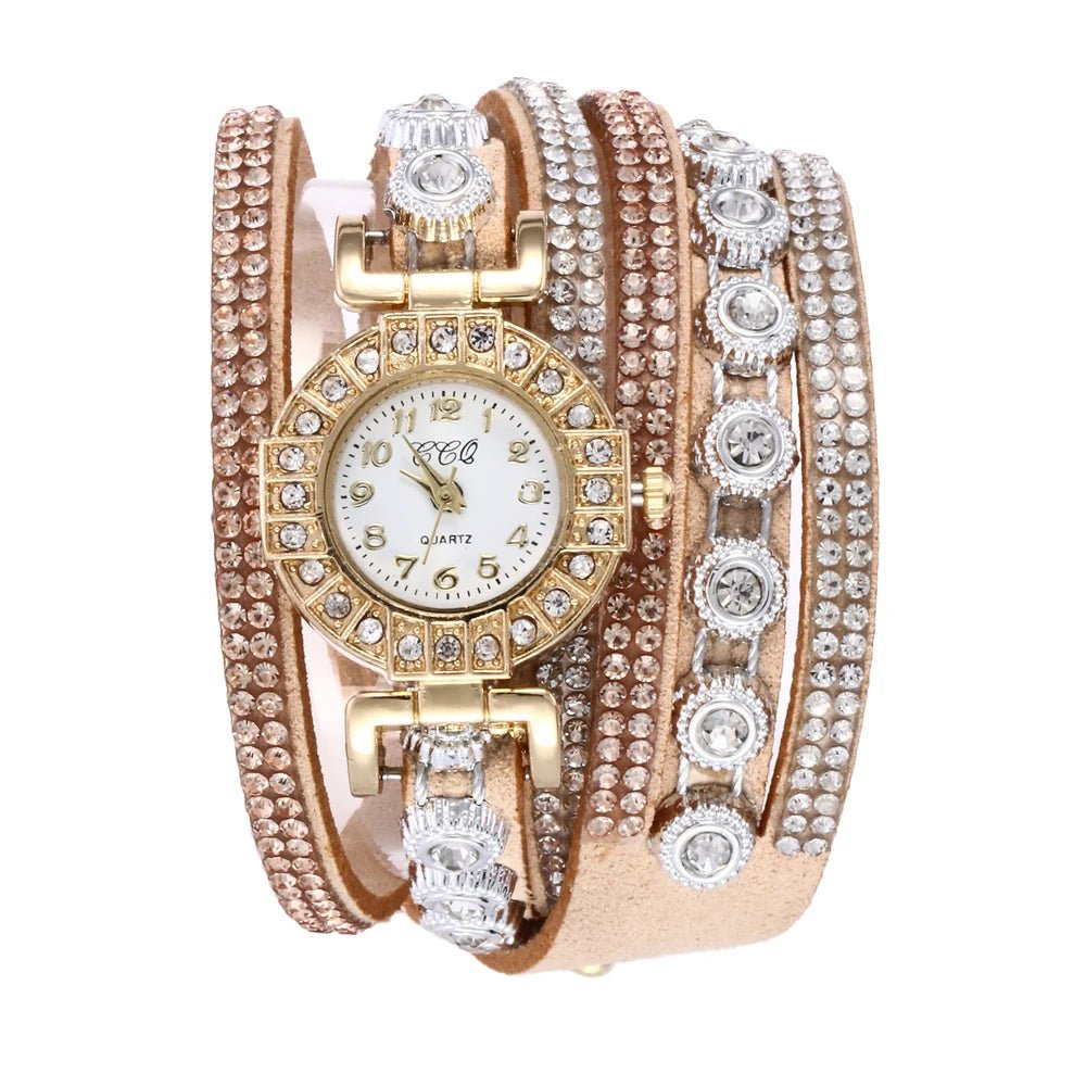 Fashion Rhinestone Blingbling Leather Wrap Quartz women watch - MAGUSTA BEAUTY