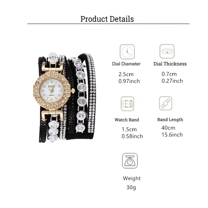 Fashion Rhinestone Blingbling Leather Wrap Quartz women watch - MAGUSTA BEAUTY