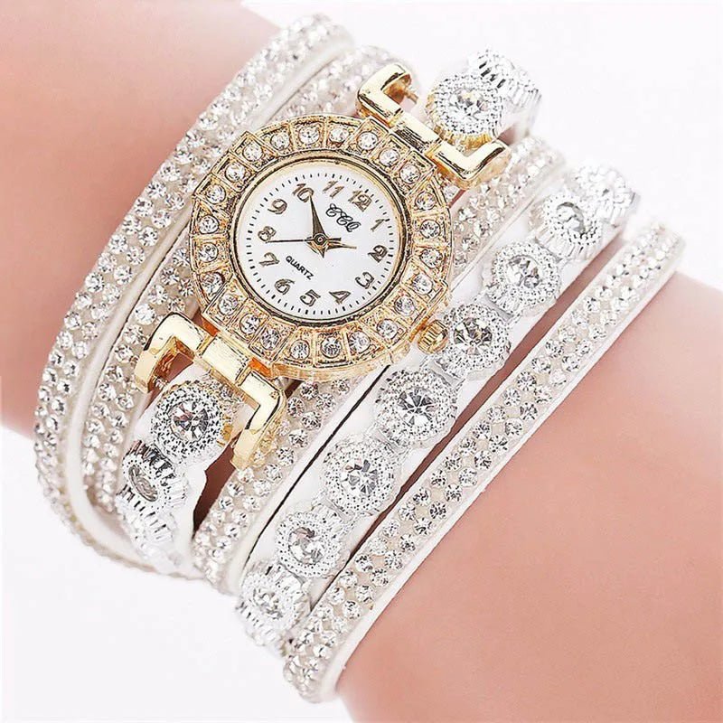 Fashion Rhinestone Blingbling Leather Wrap Quartz women watch - MAGUSTA BEAUTY